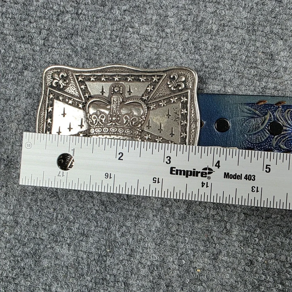 Vintage Tooled Leather Belt Sz 30 Blue Floral Western Saddle Leather Cowboy‎ USA